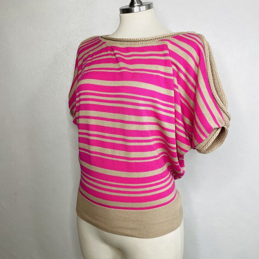 Trina Turk Womens Sz S Pink Tan Striped Sweater